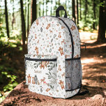 Cute greenery forest animals woodland pattern printed backpack<br><div class="desc">An adorable and cute hand painted watercolor country rustic greenery forest animals woodland backpack featuring cute bear,  deer,  racoon,  rabbit,  hedgehog and a fox in neutral woodlands colour,  in orange,  green,  brown colours. with greenery leaves and tree branches.</div>