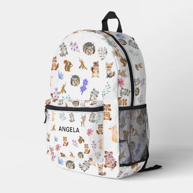 Cute greenery forest animals woodland pattern printed backpack (Back Corner Right)
