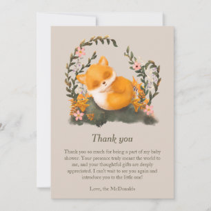 Cute Greenery Little Fox Baby Shower  Thank You Card