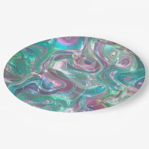Cute Greenery Pink Blue Abstract Marble Pattern Paper Plate