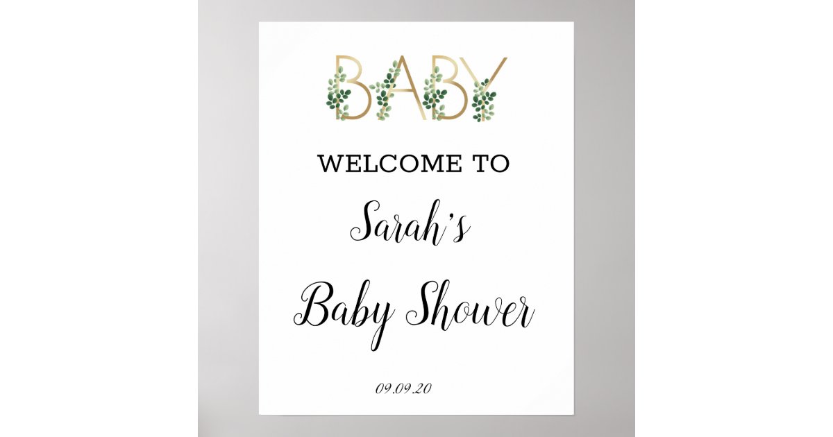 Cute Greenery Slogan Baby Shower Welcome Poster | Zazzle.co.uk