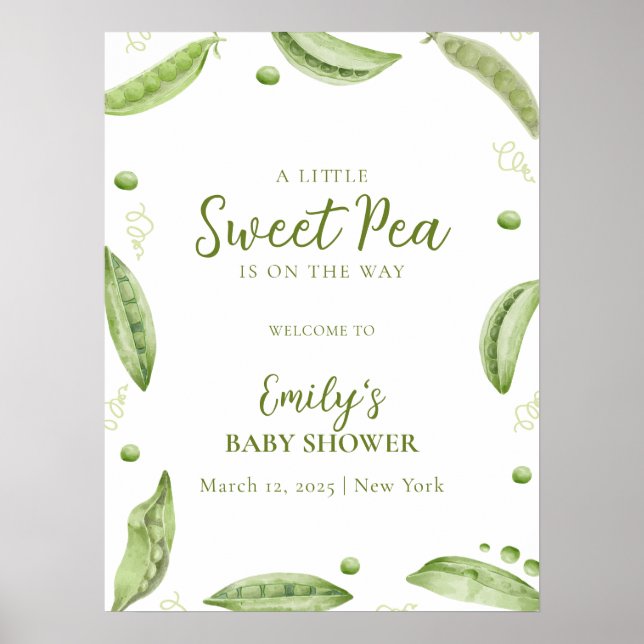 Cute Greenery Veggie Sweet Pea Baby Shower Welcome Poster (Front)