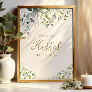 Cute Greenery Watercolor How Many Kisses Sign