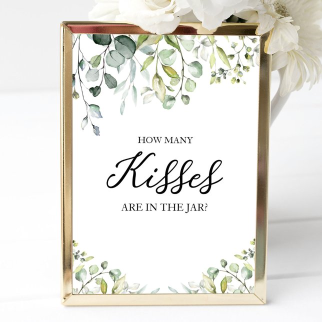 Cute Greenery Watercolor How Many Kisses Sign (Creator Uploaded)