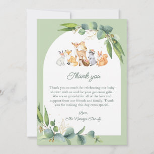 Cute Greenery Woodland Animals Baby Shower Thank You Card