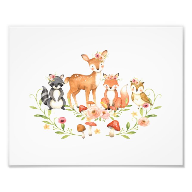 Cute Greenery Woodland Animals Nursery Wall Art (Front)