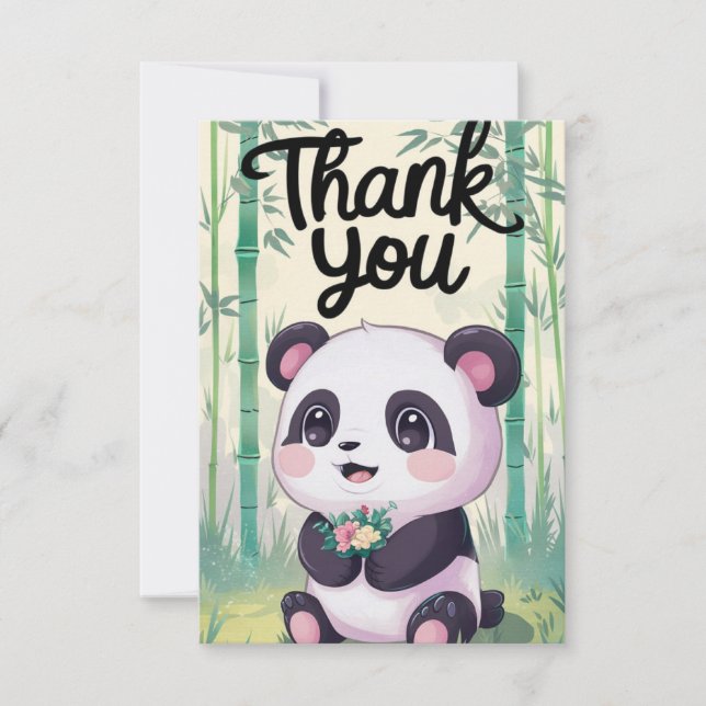 Cute Greeting Panda Thank You Card (Front)