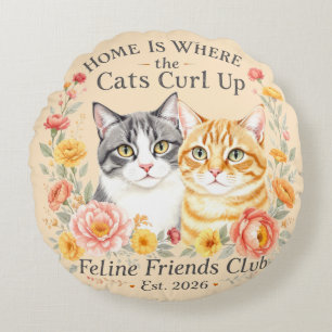 Cute Grey and Orange Tabby Cat Lovers Design Round Cushion