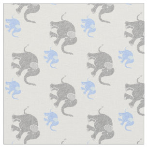 Cute Grey and Pastel Blue Baby Elephants Pattern Fabric