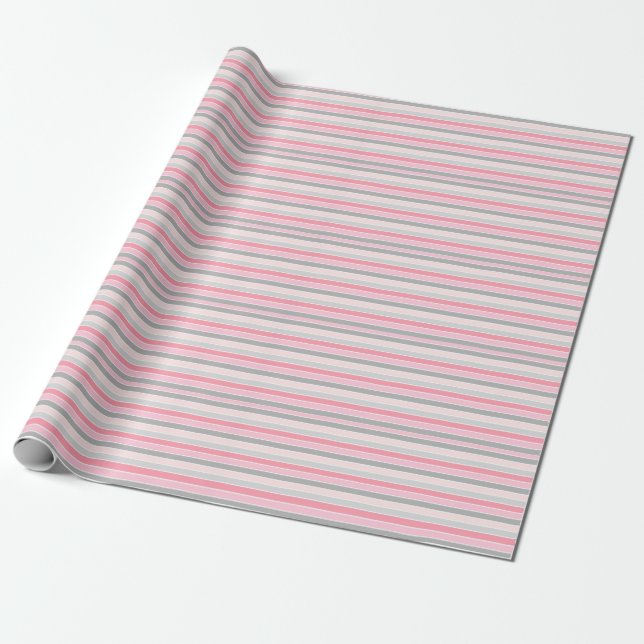 Cute Grey and Pink Striped Pattern Wrapping Paper (Unrolled)