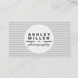 Cute Grey And White Chevron Aqua Heart Dividers Business Card