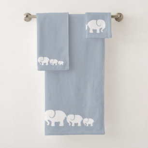 Cute Grey and White Elephant Bathroom Towel Set