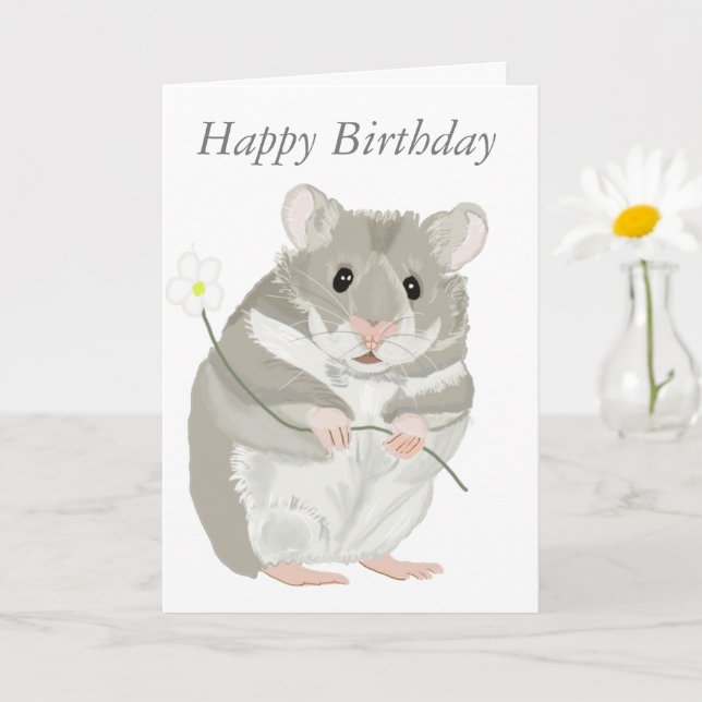 Cute Grey and White Hamster Card (Small Plant)