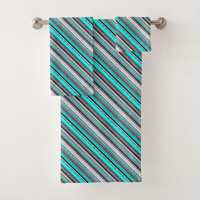 Cute grey aqua aztec patterns bath towel set (Insitu)