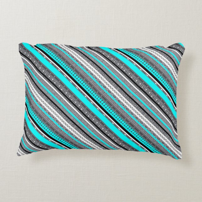Cute grey aqua aztec patterns decorative cushion (Back)