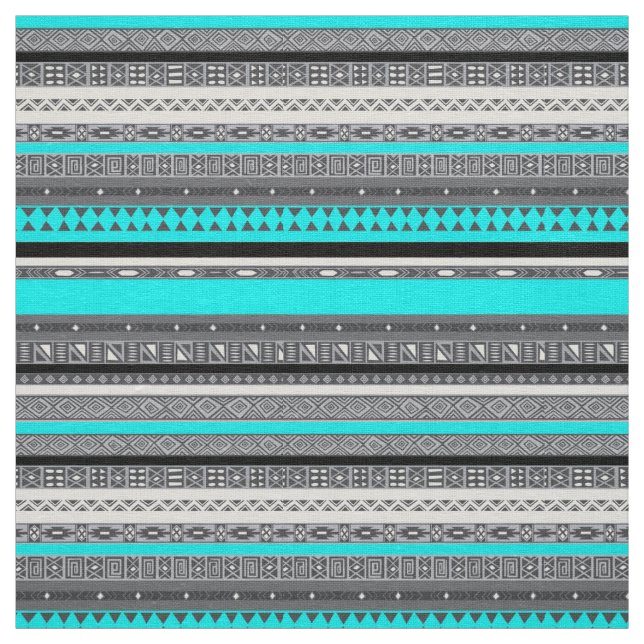 Cute grey aqua aztec patterns fabric (Swatch)