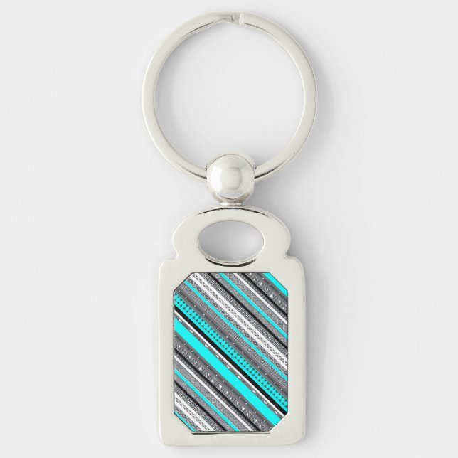 Cute grey aqua aztec patterns key ring (Front)
