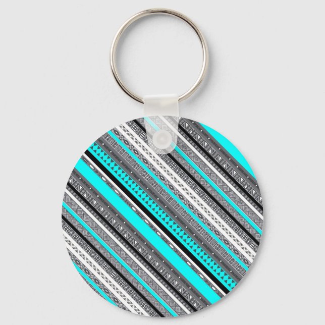 Cute grey aqua aztec patterns key ring (Front)