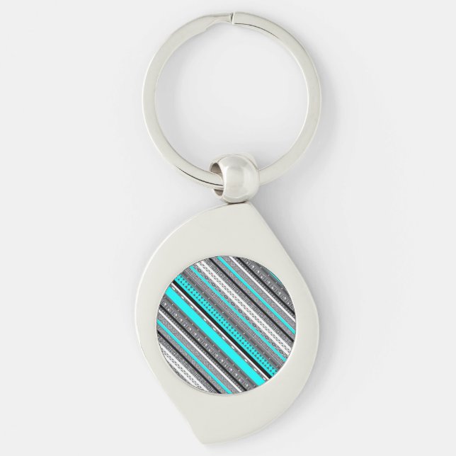 Cute grey aqua aztec patterns key ring (Front)