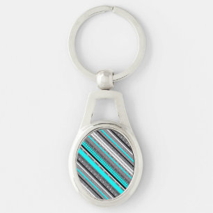 Cute grey aqua aztec patterns key ring