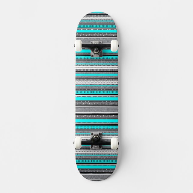 Cute grey aqua aztec patterns skateboard (Front)