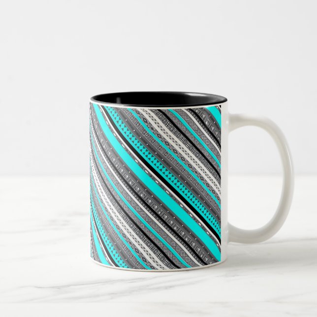 Cute grey aqua aztec patterns Two-Tone coffee mug (Right)