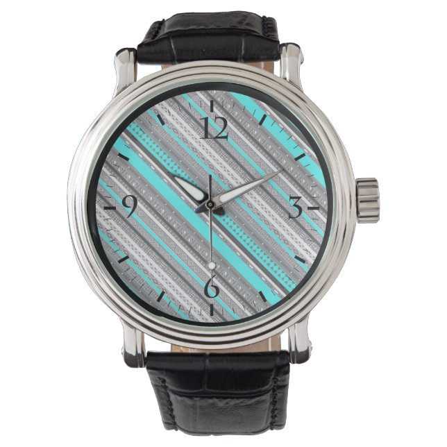 Cute grey aqua aztec patterns watch (Front)