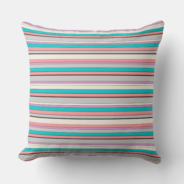 Cute grey aqua stripes cushion (Front)