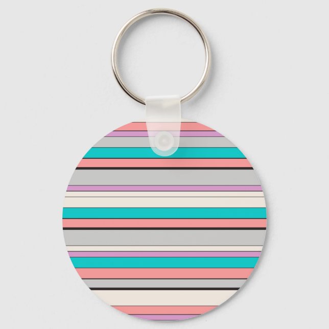 Cute grey aqua stripes key ring (Front)