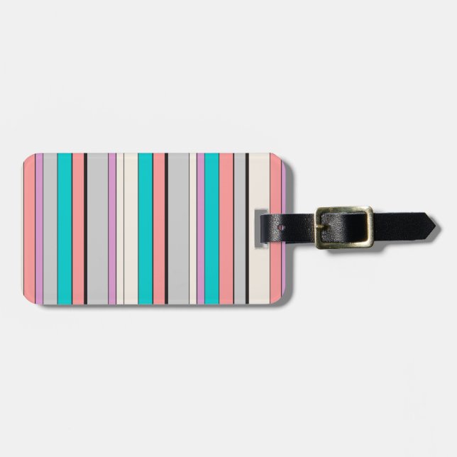 Cute grey aqua stripes luggage tag (Front Horizontal)