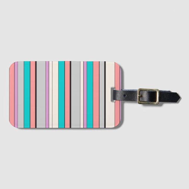 Cute grey aqua stripes luggage tag (Front Horizontal)