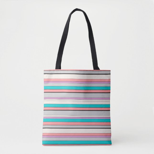 Cute grey aqua stripes tote bag (Front)