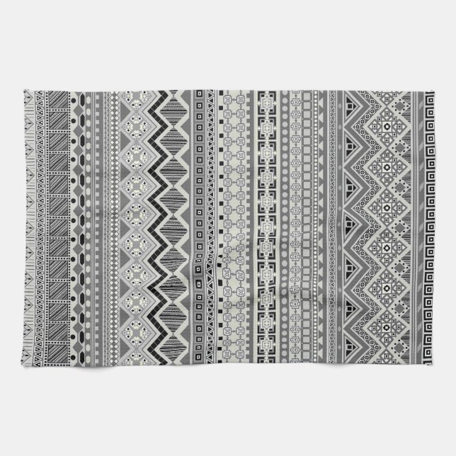 Cute grey aztec patterns design tea towel (Horizontal)