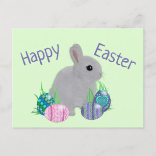 Cute Grey Baby Bunny Rabbit Easter Holiday Postcard