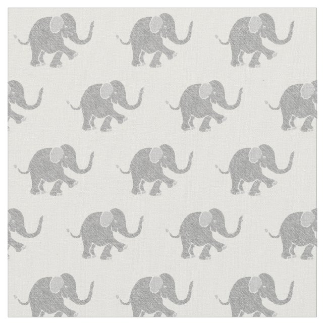 Cute Grey Baby Elephant Pattern Fabric (Close Up)