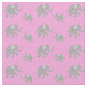 Cute Grey Baby Elephants on Pink Fabric