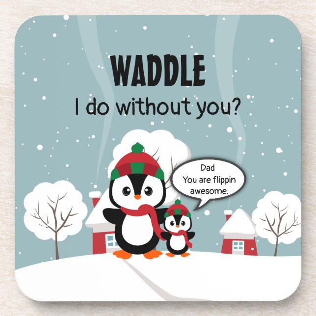 Cute Grey Baby Penguin In Winter Snow Coaster (Front)