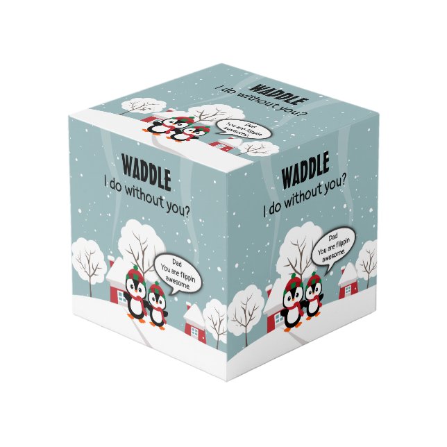 Cute Grey Baby Penguin In Winter Snow Cube (Front Angled)