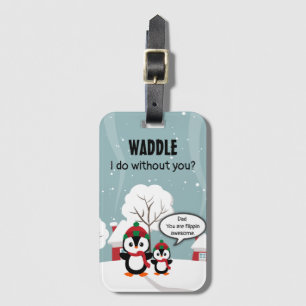 Cute Grey Baby Penguin In Winter Snow Luggage Tag