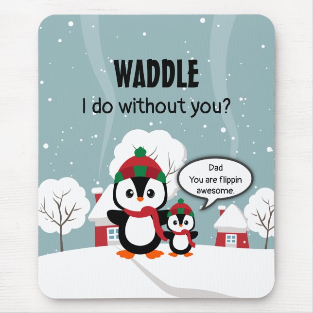 Cute Grey Baby Penguin In Winter Snow Mouse Mat (Front)