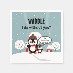 Cute Grey Baby Penguin In Winter Snow Napkin
