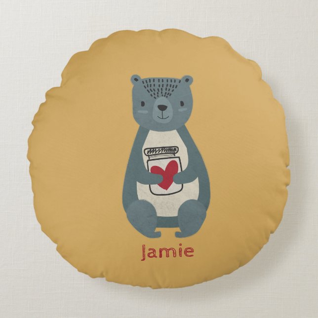 Cute Grey Bear Round Cushion (Front)