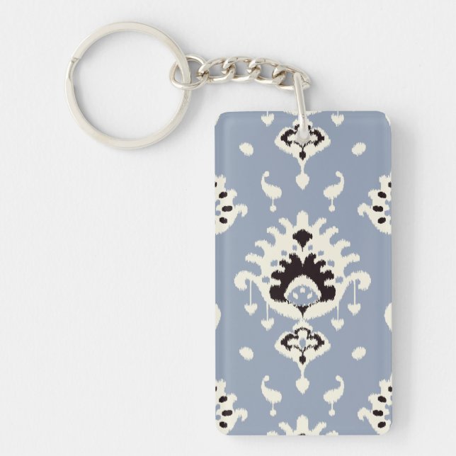 Cute grey beige ikat tribal patterns key ring (Front)
