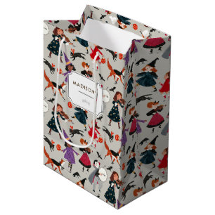 Cute grey & black Halloween kids party Medium Gift Bag
