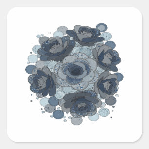 Cute Grey BLUE ROSES AND DIAMONDS Craft Sticker