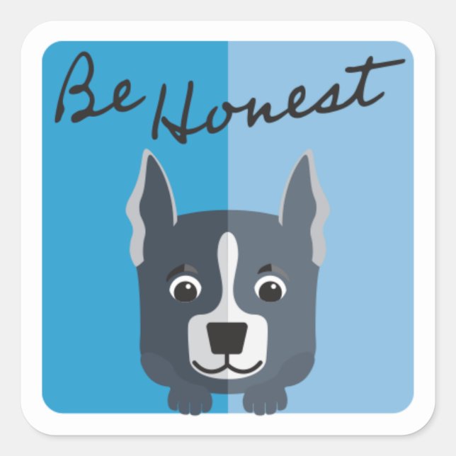 Cute Grey Boxer Puppy Blue Be Honest  Square Sticker (Front)