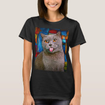 Cute Grey British Shorthair Cat Portrait Painting