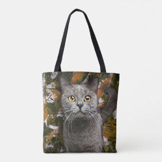 Cute Grey British Shorthair Cat Portrait Painting  Tote Bag