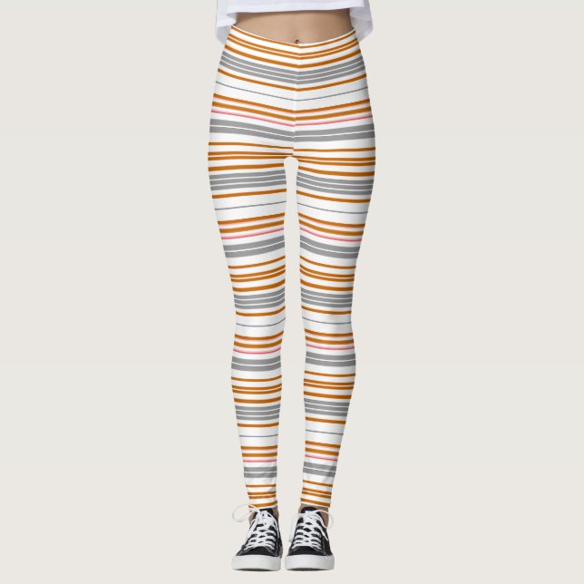 Cute grey brown stripes leggings (Front)