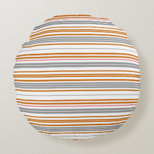Cute grey brown stripes round cushion